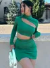 Dulzura Solid LG Sleeve Cut Out Mini Dr For Women BodyC Sexy Streetwear Party Club Outfits 2024 Spring Summer Clothes Y2K Q0OD#