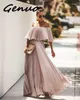 Casual Dresses Genuo Off Shoulder Chiffon Summer Women Ruffle Pleated Long Dress Pink Elegant Loose Holiday Beach Female 2024