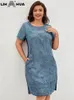 lih hua kvinnors plus size denim dr sommaren chic elegant dr för knubbiga kvinnor vävda Cott Dr J2fm#