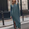 Casual Kleider Einfache Oansatz Lose Lange Party Kleid Frauen Elegante Feste Split Boho Maxi Herbst Hülse Weibliche Pullover