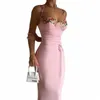 pink Sheath Prom Dr 3D Fr Appliqued Sleevel Lace Up Sexy Strap Formal Party Evening Gown Pageant Cocktail Robes k6PA#