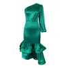 Design Sense Nisch Sexig One Shoulder Slim Fit Oregelbundet Ruffled Edge Wrap Buttocks Kjol Evening Women's Dress 436468