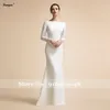 elegant enkel sjöjungfru bröllop dres lg ärmar elfenben muslimska brudklänningar för brud satin spets vestidos de novia 2024 35oa#