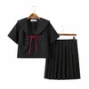 Manches courtes Uniforme scolaire Fille Sailor Dr Plaid Jupe noire Uniformes Costumes japonais coréens pour fille Anime H9pn #