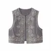 pbza 2023 Autunno New Vintage Fi Casual Versatile Temperamento Bead Ricamo Veet Gilet corto 58JW #