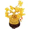 Fleurs décoratives Citrine Macrocarpa bonsaï, décoration en cristal créative avec Base de lingot, Statue de plante porte-bonheur, ornement de bureau