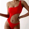 Triangel Hot Spring Bikini 2024 Solid Single Shoulder Strap Tight One Piece Baddräkt