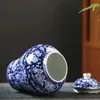 Depolama Şişeleri Kavanoz kutusu Çay Mavi Seramik Erik Beyaz El Sanatları Genel Mühürlü Konteyner ve Porselen Vazo Ev