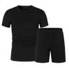 Herren Trainingsanzüge Sportbekleidung Set Sommer Casual Outfit O-Ausschnitt Kurzarm T-Shirt mit elastischem Kordelzug in der Taille Shorts Taschen