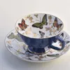 Xícaras pires estilo europeu luxo xícara de café e pires conjunto britânico tarde chá festa borboleta osso china porcelana teacup