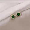 Boucles d'oreilles minimalistes d'hiver, Mini bijou carré vert pour femmes, accessoires de luxe, mode coréenne, bijoux de fête pour filles