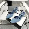 New Denim Slingback Thick Sandals Leather Sole Chunky Block Heels Flats Round toe Womens Luxury Designers Wedding Evening Dress shoes