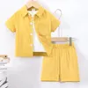 Conjuntos de roupas 2 pçs conjunto meninos roupas manga curta camisa calças 3 - 7 anos verão moda casual cor sólida praia festa bebê menino outfit