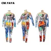 Cm.yaya Vrouwen Plus Size Jumpsuit Print Volledige Mouw Off Schouder Stretchy Skinny Bodyc Jumpsuits Fi Outfits Zomer 2021 O2PO #