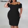 Grande taille rayé Bustier Spaghetti Strap rouge Bodyc Club Dr 4XL été à manches courtes sexy épaule courte bandage Dr r1cE #