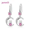 Dangle Earrings 925 Sterling Silver Trendy Moon For Women Girls Wedding Engagement CZ Cubic Zirconia Fashion Jewelry