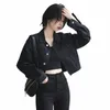 black basic jacket female Korean single-breasted loose denim jacket female 2024 spring street style lg-sleeved top 654i#