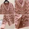 2023 Ny FI All-Match Sticked Ytter Wear Sweater Sweet Pärled V-Neck Sticked Cardigan Women's Spring M2DQ#