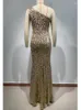 Casual Jurken Vrouwen Celebrity Sexy Een Schouder Mesh Pailletten Goud Maxi Lange Bodycon Jurk 2024 Elegante Avond Party Club Prom