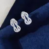 Stud Earrings Custom Real Solid 14K White Gold Women Ribbon Moissanite Diamonds Wedding Party Engagement Anniversary Gift