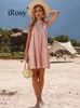 Robes décontractées sans manches licou cravate robe de réservoir pour les femmes 2024 été dames plage vacances courte rose kawaii vêtements féminins