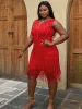 Aomei Rote Quaste Dr Party V-Ausschnitt Ärmel Hohe Taille Frauen Fransen Tanzabend Geburtstagskleider Sexy Club African Plus Size V4hS #