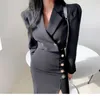 فساتين العمل 2024 Autumn Fashion Black Ladies 2 قطعة من السترة وتنورة اثنين من مجموعة OL Office Stail Suits Women Metters مجموعات