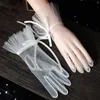 Luvas de noivas vêem através das luvas de tule, senhoras, luvas de pulso marfim de luvas de casamento feminino festa de cosplay figuras