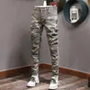 Streetwear Fi Homens Jeans Elastic Camoue Calças Emendadas Designer Jeans Homens Multi Bolsos Hip Hop Calças Cargo w44F #