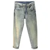 Jeans masculinos high end verão fino ajuste americano rua reta tubo solto vintage salpicado pintura dot denim calças compridas