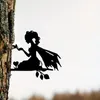 Garden Decorations Metal Wall Art Home Elf Princess On Branch Steel Silhouette Yard Patio Outdoor Statue Stake Decoration Perfect