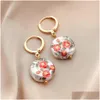 Dangle Lustre Femmes Mode Baroque Perle Boucles D'oreilles Élégant 18K Or Papillon Rose Fleur Imprimé Femme Boucle D'oreille Bijoux En Gros Dhzbm