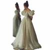 Robe de mariée à paillettes brillantes, avec manches courtes bouffantes, Vintage, Dr 2021, style Boho, Robe de mariée Princ, q6b6 #