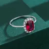 Cluster Rings 2024 Luxury Ruby Rectangle For Women äkta S925 Sterling Silver Diamond Romantic Engagement Wedding Present smycken