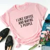 T-shirt en coton avec lettres imprimées, drôle, j'aime le café et peut-être 3 personnes, pour amoureux, t-shirts graphiques, hauts d'été hipster 240329