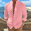 Camisas de vestido masculinas botão de linho para homens camisa casual verão único breasted manga longa roupas de férias chemise homme