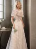 Champagne Women Midi Dres pour l'engagement Vintage High Neck Neck A-Line-Linet Lace Mariage Party Dres 52i5 #