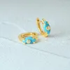 Hoop Earrings 925 Sterling Silver Turquoise Geometric For Women Girl Zircon Simple Design Jewelry Party Gift Drop