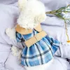 Vêtements pour chiens Vêtements pour chiots Classique Noble Robe à carreaux brodée Fit Petit chat de compagnie Toutes les saisons Costume mignon Robes en tissu