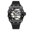 ساعة معصم Oblvlo Men Watch Automatic Tonneau Lust Wristwatch Wistwatch 5atm مقاومة للماء هوكل عظمي مضيئة