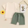 Kläder sätter baby barn pojkar shorts sätter kort ärm traktortryck t-shirt med elastisk midja sommardräkt