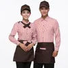 2023 Lente en zomer nieuwe uniformen Cake Coffee Shop Aangepaste mouw Uniform shirt met stropdas Strik Apr Set Hotpot Ober Werkkleding E5UW #