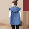 new Spring Summer Casual Hooded Denim Vests Women Oversize Sleevel Jean Jackets Fi Chaleco Mujer Loose Cowboy Waistcoat F9o2#
