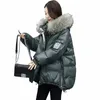 Vinter ner Cott Jacket för kvinnor medelhög huva stor päls krage vadderade rockar koreansk stil lös ytterkläder parka xy151 91qn#