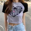 T-shirts Femmes Femmes Tshirt Y2K Crop Top Sexy Harajuku Mode coréenne Vintage Coton Bébé Tee Été Graphique Slim Streetwear Esthétique