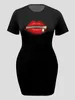 T-shirt décontracté à manches courtes et col rond pour femme, grande taille, imprimé lèvres rouges, dr 47IY #