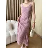 Abiti casual 2024 Donna Estate Boho Vintage Abito lungo senza maniche Cinghia per spaghetti Moda Nappe Maxi Abiti