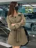 Płaszcz dla kobiet średniej długości stylu brytyjska modna wysokiej klasy wersja koreańska kobiety Windbreaker High Tartle Elegancki płaszcz 240318
