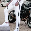 Homens Rasgado Jeans Branco Casual Slim Denim Calças Side-Stripe Skinny Lápis Calças Biker Stretch Jeans Fi Roupas Masculinas X1Uz #