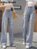 ripped Boyfriend Womens Fi High Waist Y2k Women's Wide Leg Jeans Baggy Woman Denim Lg Pants Jean Mom Jeans Trousers h2bO#